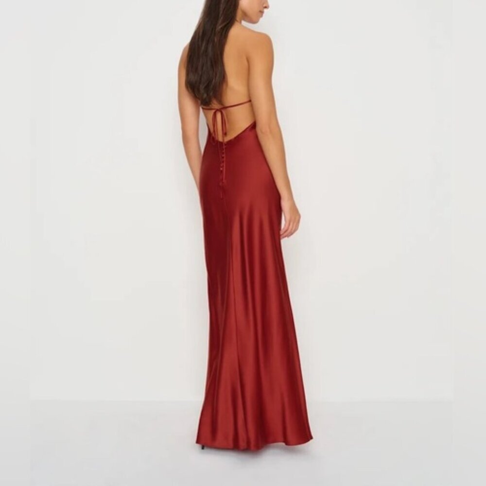 NEW Reformation Jeany Silk Long Dress Backless Formal Sangre Red | Size M - Picture 6 of 13